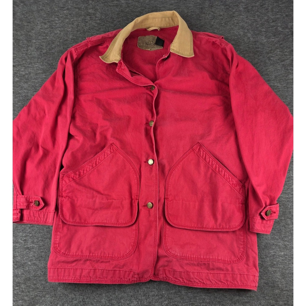 Woolrich Barn Jacket Mens M Red Canvas Corduroy Collar Field Coat Utility 0011
